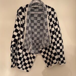 Baciano Eyelash Checkerboard Cardigan